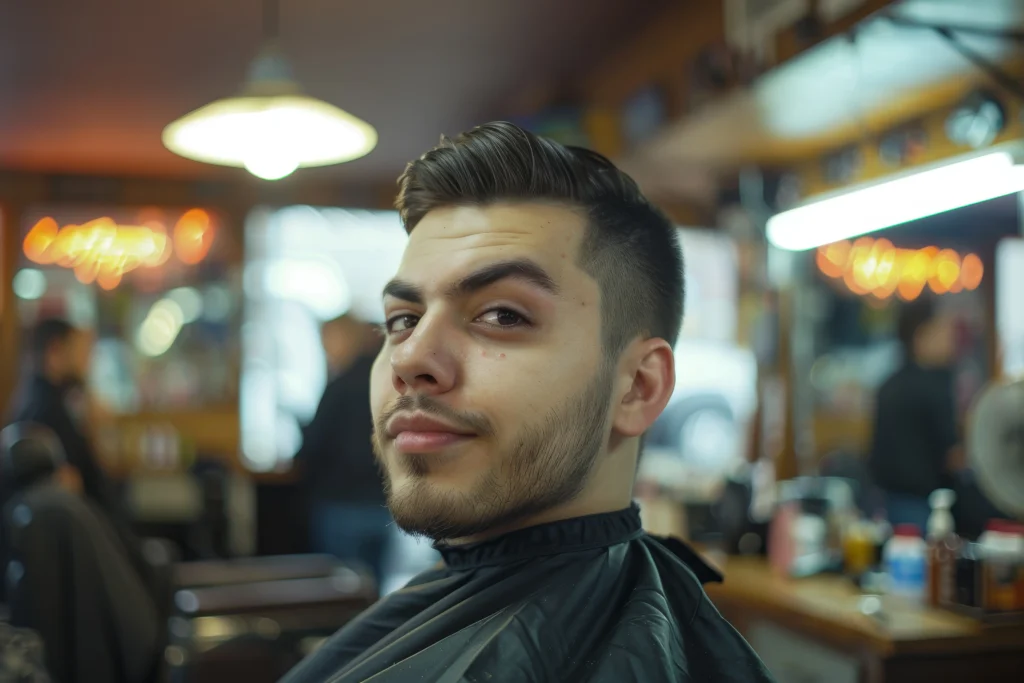 Haircut featuring a buzz cut with a custom symbol design reflecting personal style.
