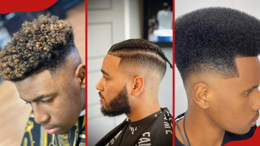 Temple fade haircut with defined natural curls for men