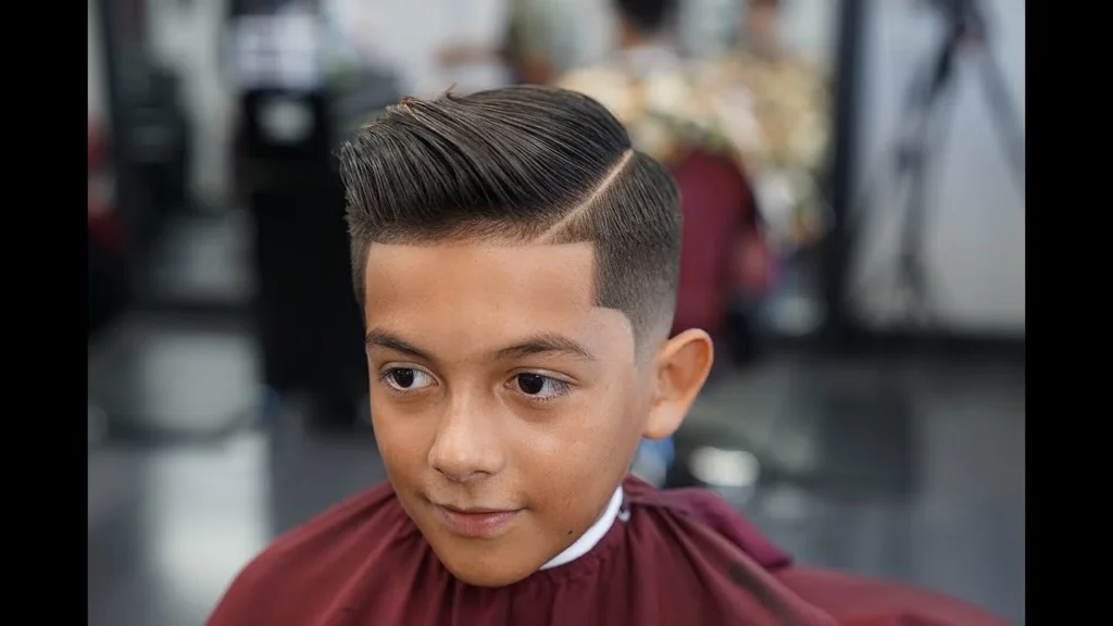 Comb over hairstyle with clean side part and fade