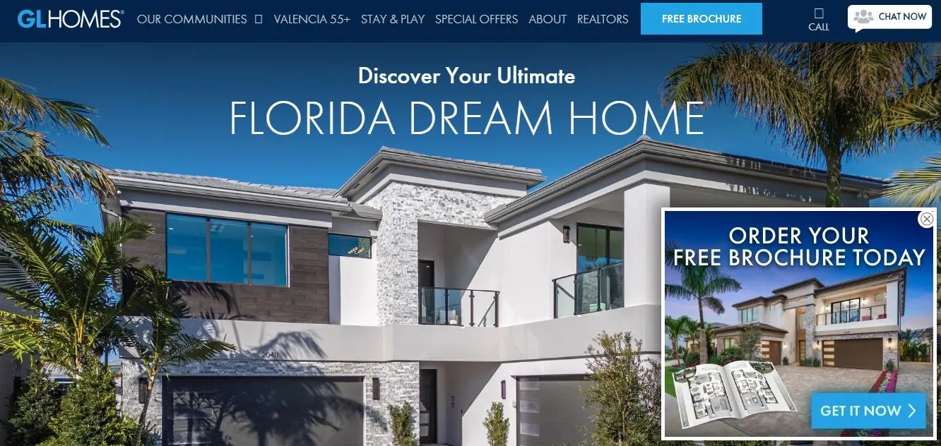 an Screenshot of the home page of the GL homes 