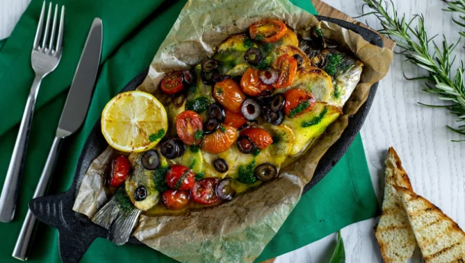 Baked Pesto Salmon with Roasted Veggies