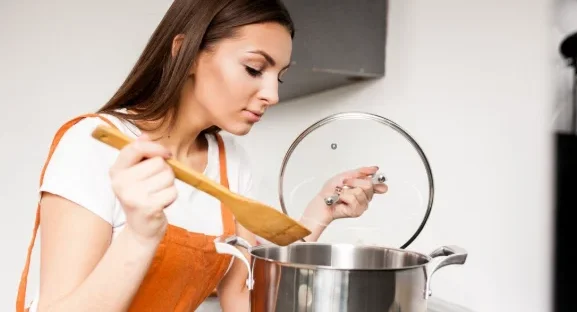 Cooking beautiful person woman home