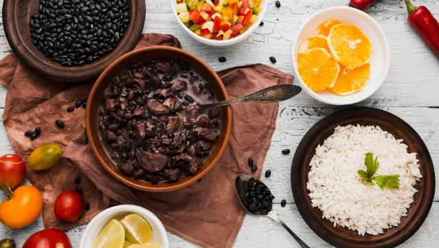 Top view composition with delicious brazilian food