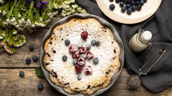 Flat lay delicious blueberry pie-great brunch ideas