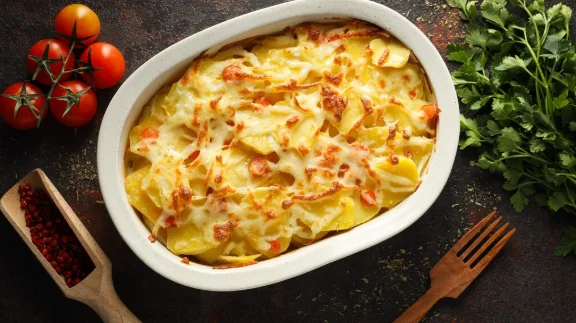 Concept of tasty and delicious homemade food potato casserole-cheap pasta dishes