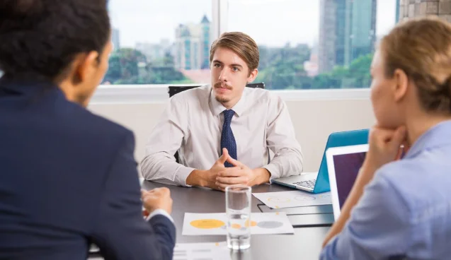 Candidate in interview discussion