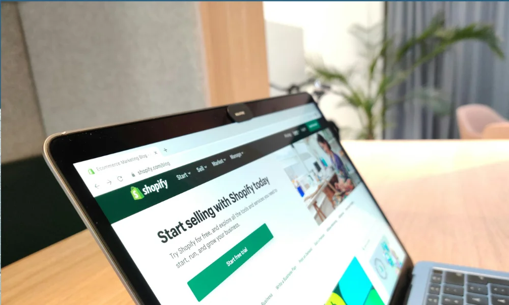 Shopify dashboard open on laptop screen.