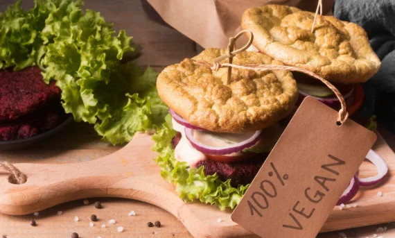 High angle creative assortment with hamburger menu-cheap veggie dishes