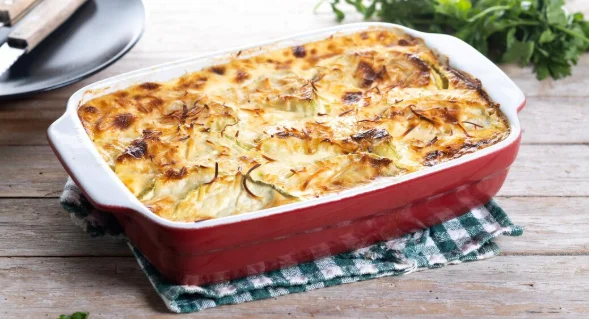 Casserole with cheese and gratin zucchini isolated-budget pasta dishes