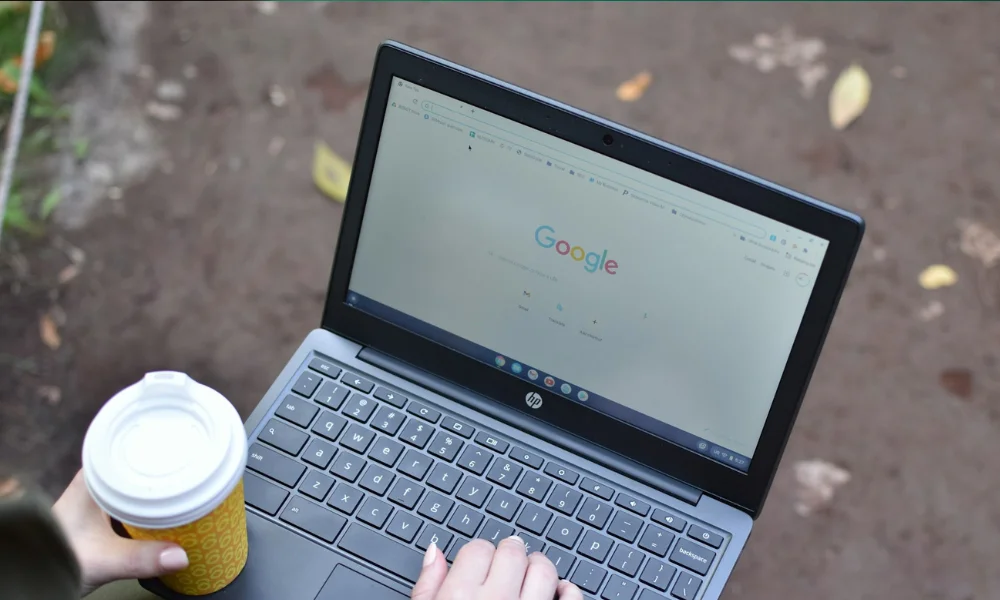 A close-up of a computer screen showing Google