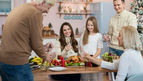 Family celebratine christmas at home