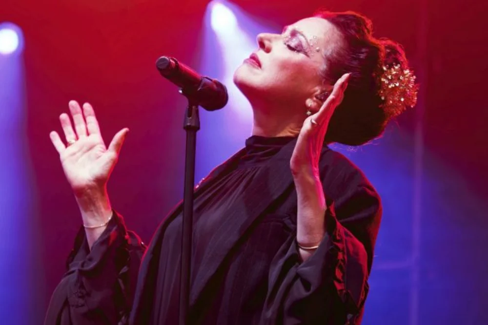 Tina Arena performing on stage with audience