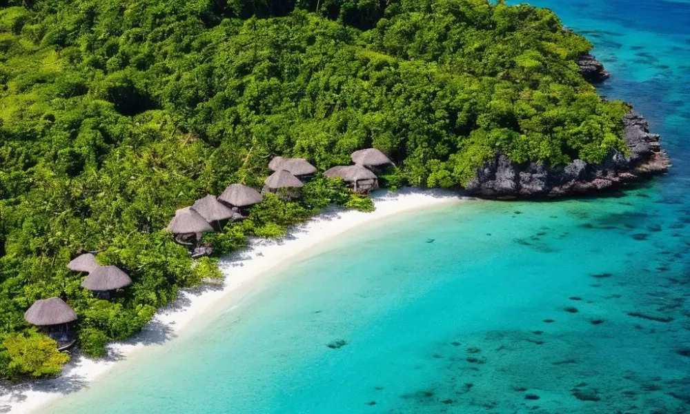 Tropical island resort with beachfront bungalows, perfect for Most Exclusive Travel Destinations.