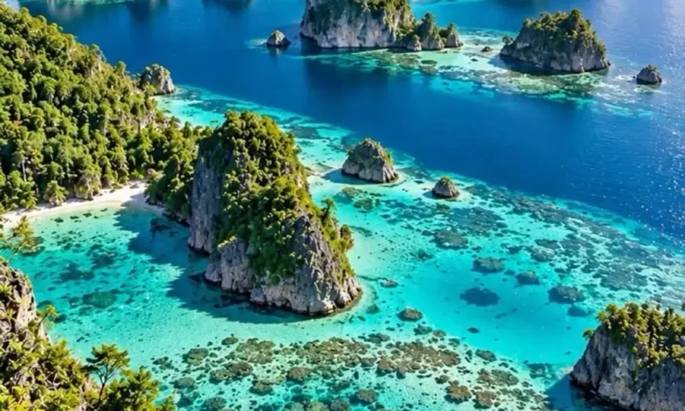 Tropical karst islands and coral reefs in Raja Ampat for Most Exclusive Travel Destinations.