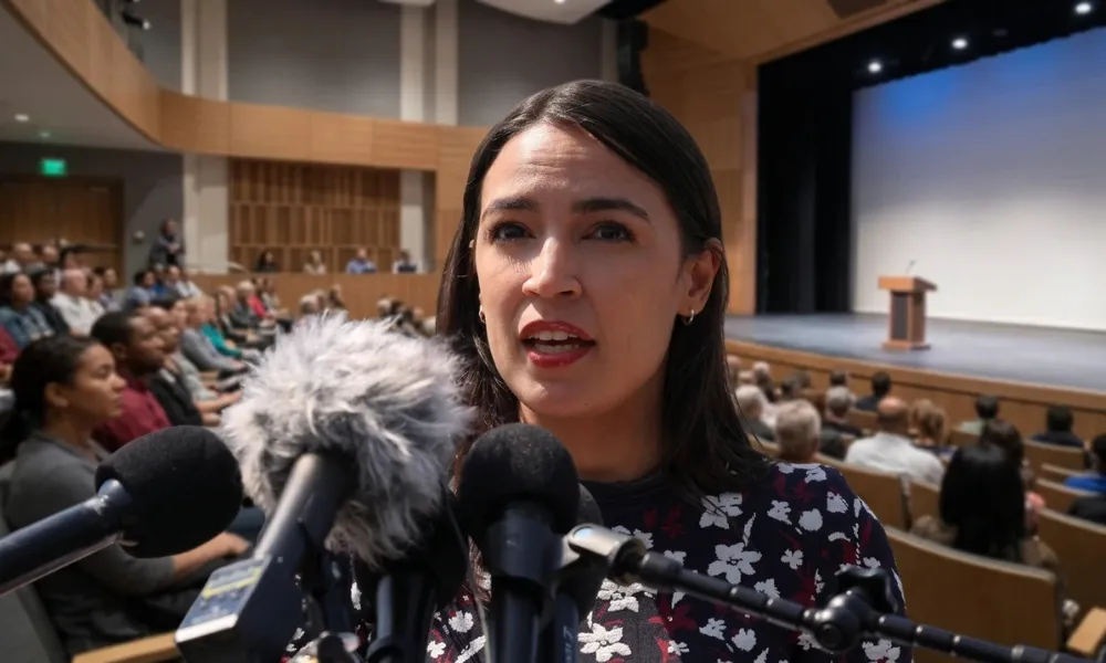  Representative Alexandria Ocasio-Cortez press interview image for Alexandria Ocasio Cortez Net Worth 2026.