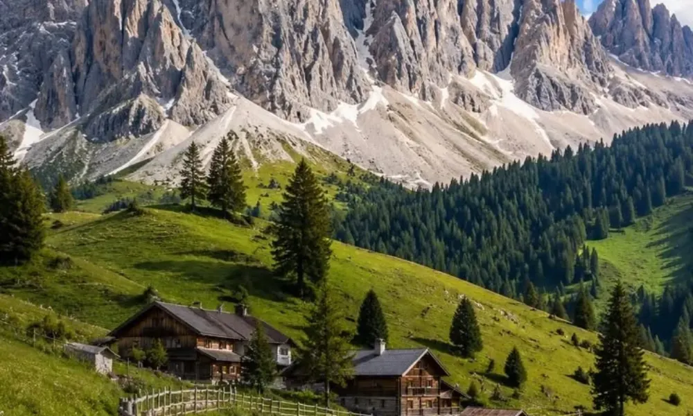 Scenic mountain valley with luxury alpine cabins for Most Exclusive Travel Destinations.
