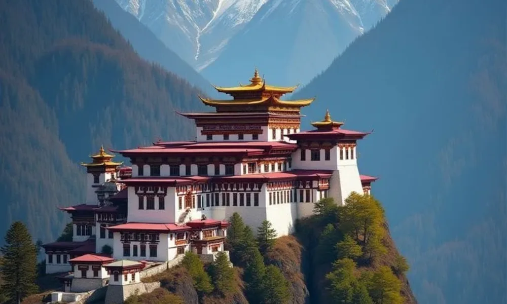 Traditional Himalayan monastery atop a mountain peak for Most Exclusive Travel Destinations.