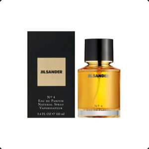 Bottle and black box of Jil Sander No. 4 Eau de Parfum spray against a white background.