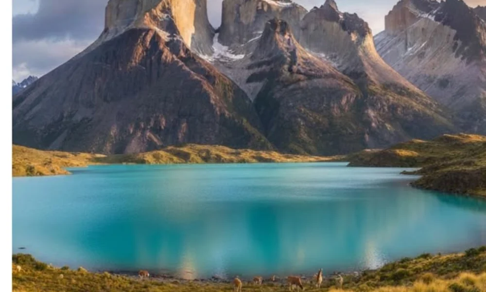 Dramatic Patagonia mountain peaks over a bright blue lake for Most Exclusive Travel Destinations.