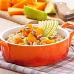 Oatmeal with pumpkin, apples, nuts and honey