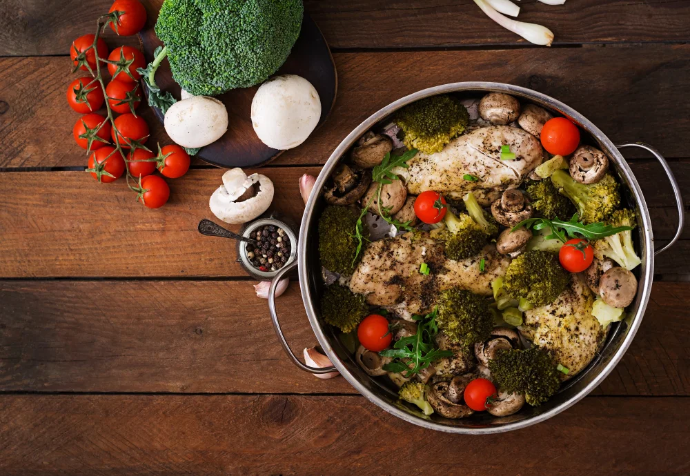 Chicken fillet with vegetables steamed. dietary menu. proper nutrition