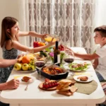 Family eating at dinner table together