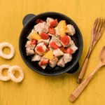 Top view meat and vegetables dish