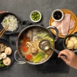 Top view over hotpot dishes