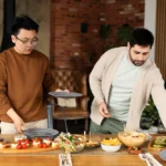 Medium shot men with delicious food