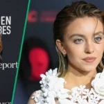 Sydney Sweeney in two red-carpet appearances, wearing black and white floral outfits.